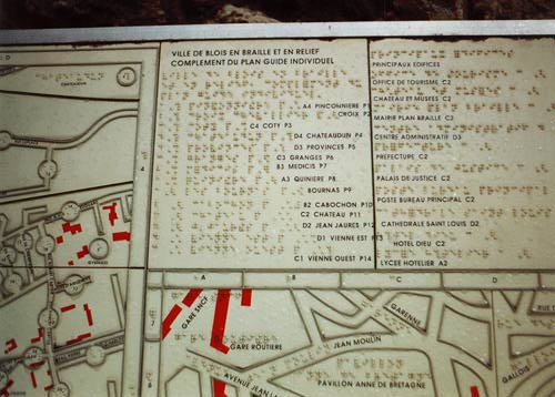 A city map of Blois with Braille equivalents of everything