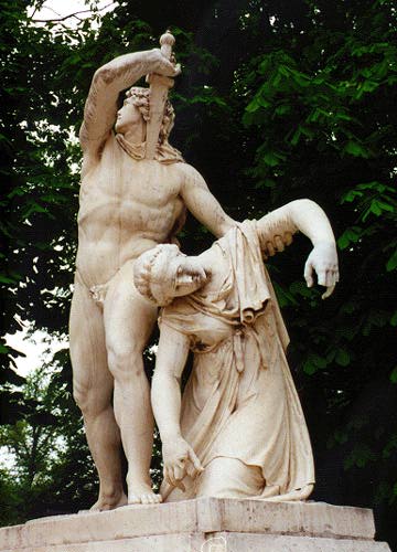 Statue of guy stabbing himself in the chest with a sword