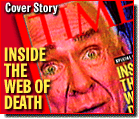 Time magazine cover with sensational photo of Marshall
Applewhite and headline 'Inside the Web of Death'